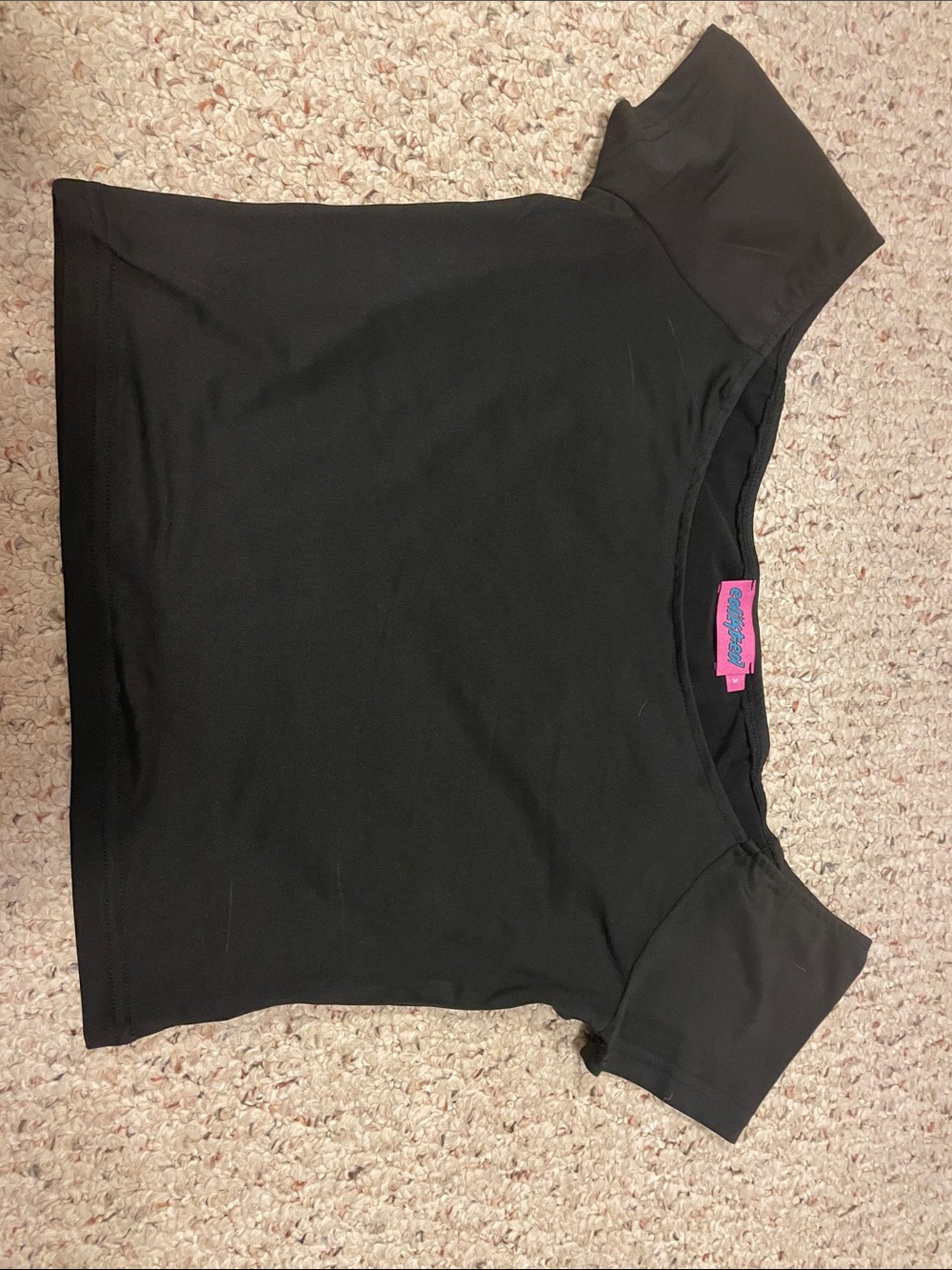 Edikted Black Top with Pink & Teal Label